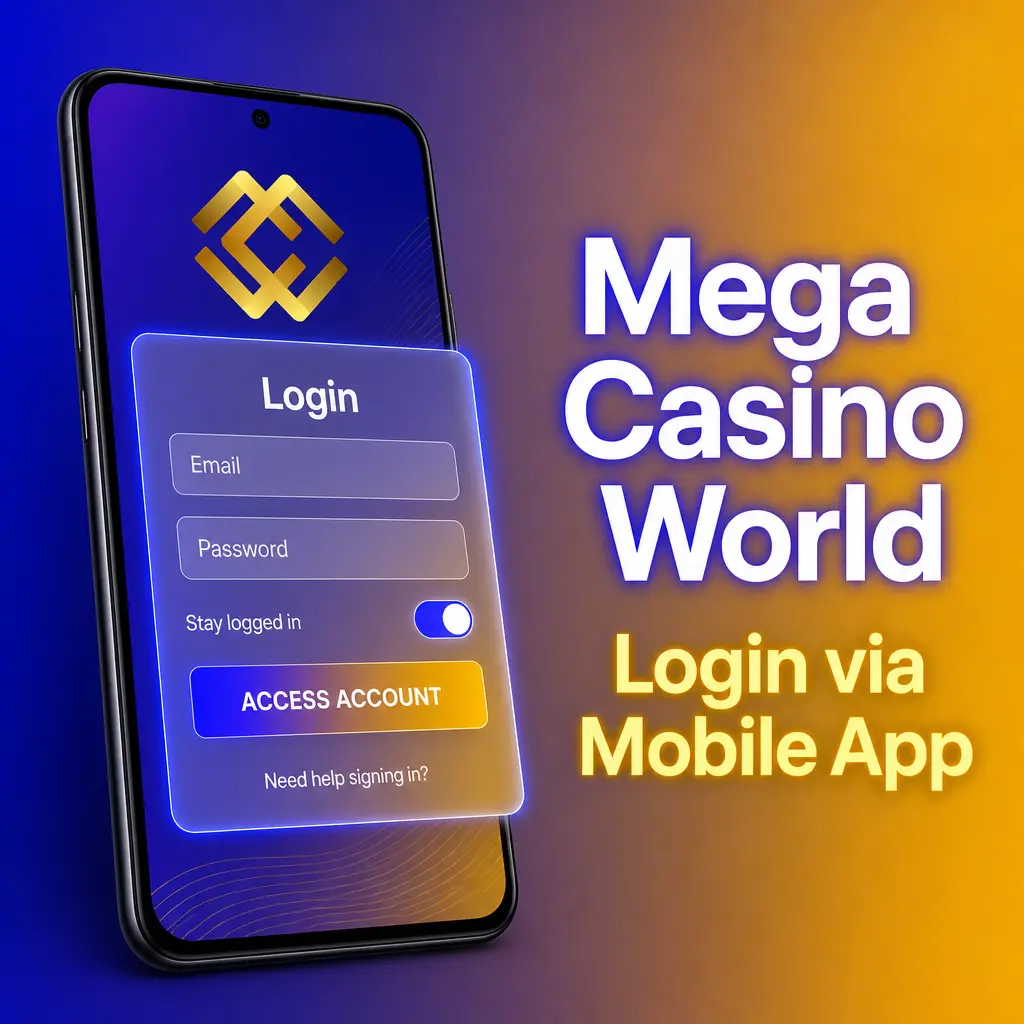 Mega Casino World mobile app login screen